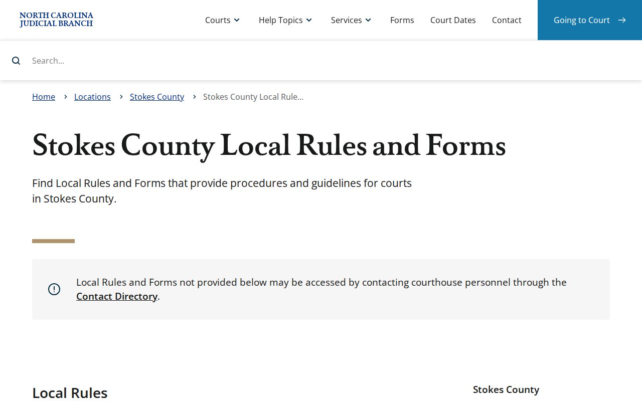 Stokes County civil docket local rules and forms source