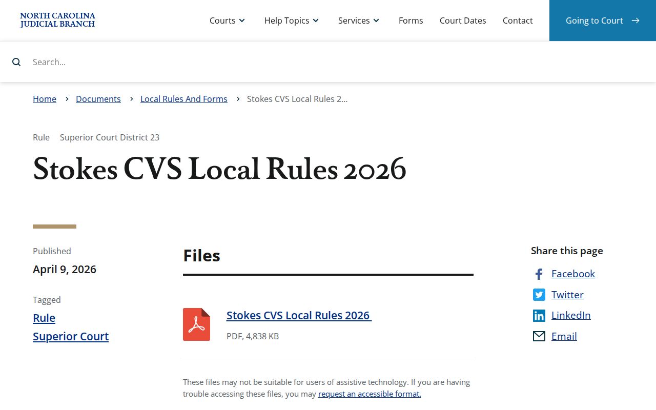 Stokes County court calendar Stokes Surry civil rules source
