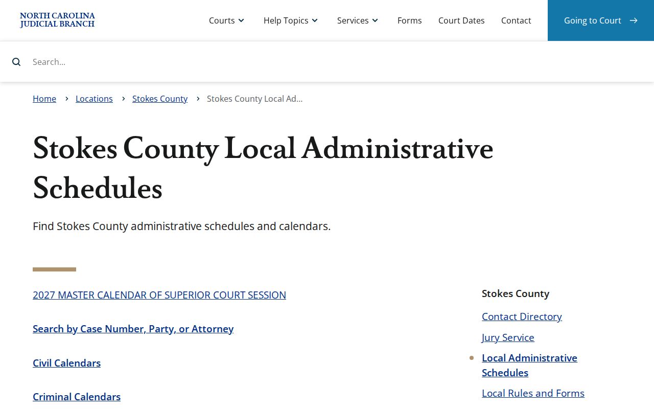 Stokes County court calendar local schedules source
