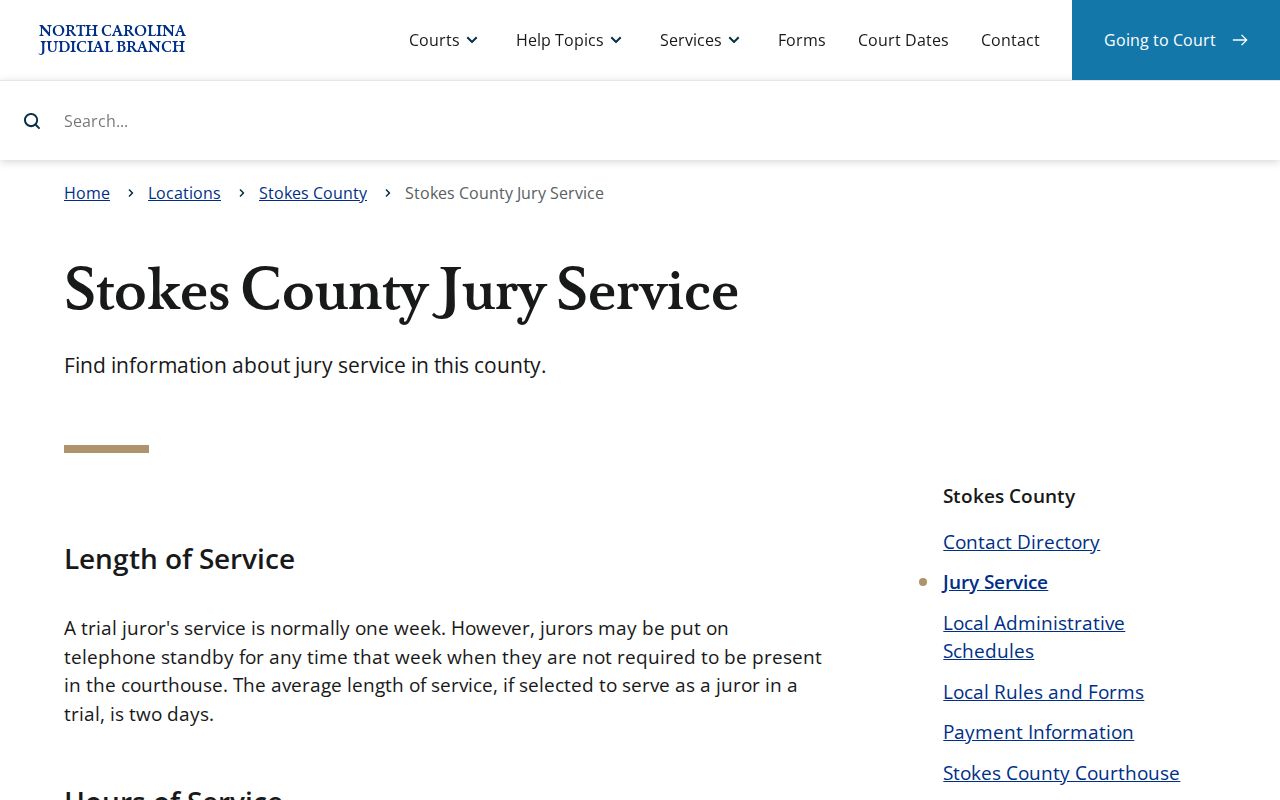 Stokes County court calendar local jury service source