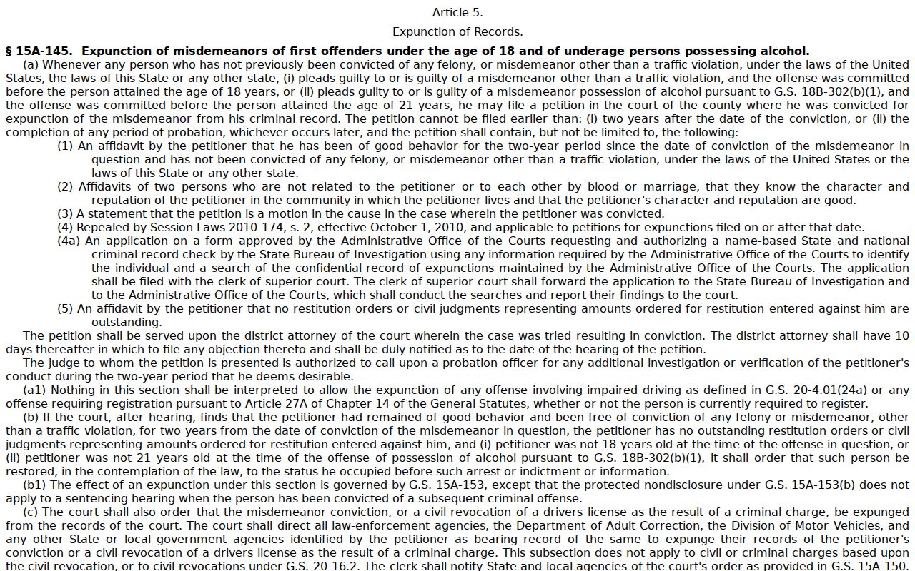 Stokes County criminal docket expunction statute source