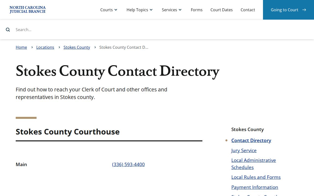 Stokes County court docket Clerk contact directory