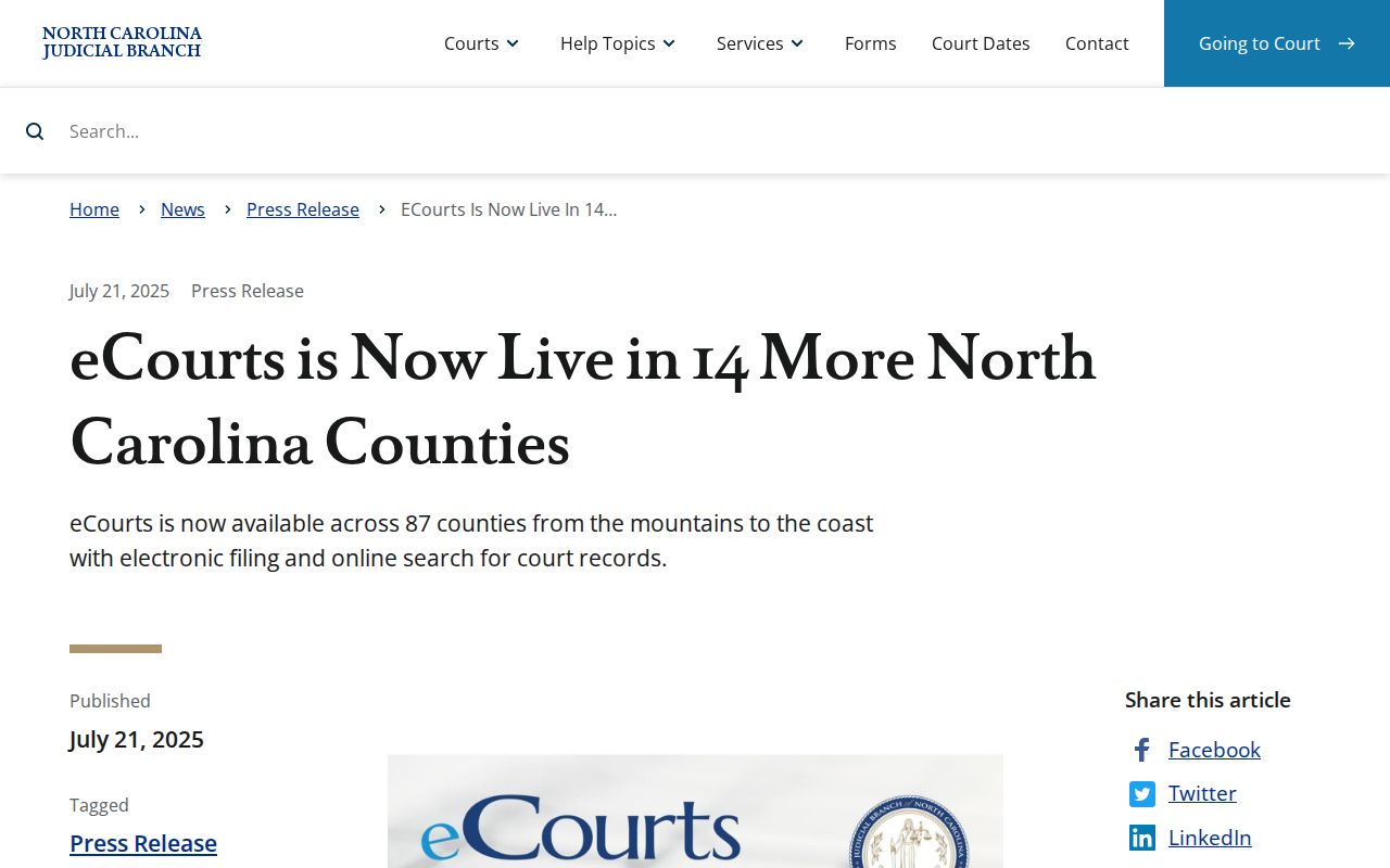 Stokes County court docket eCourts launch notice