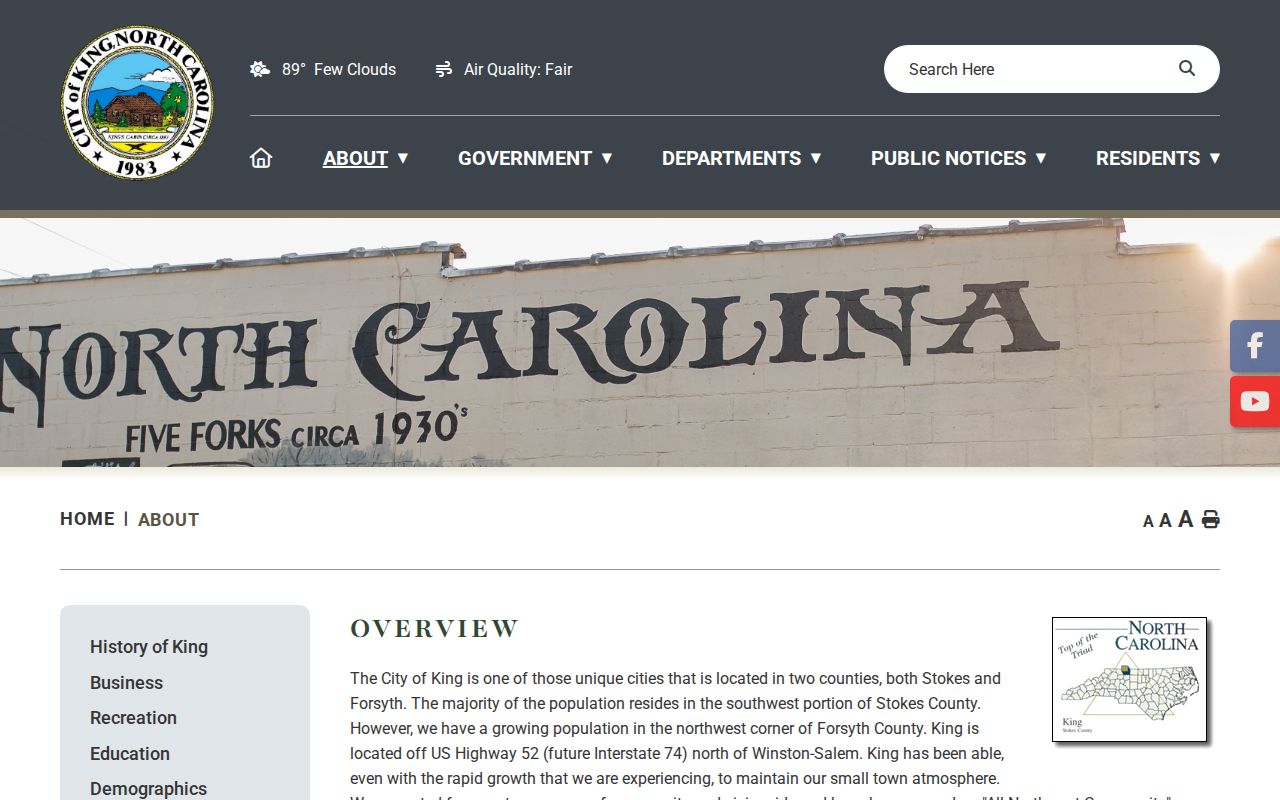 King court docket city context from the official King government profile