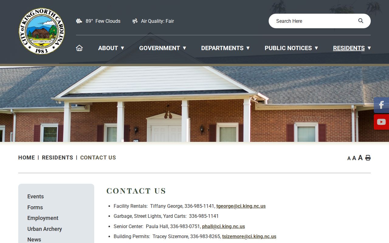 King court docket context from the official King city contact page