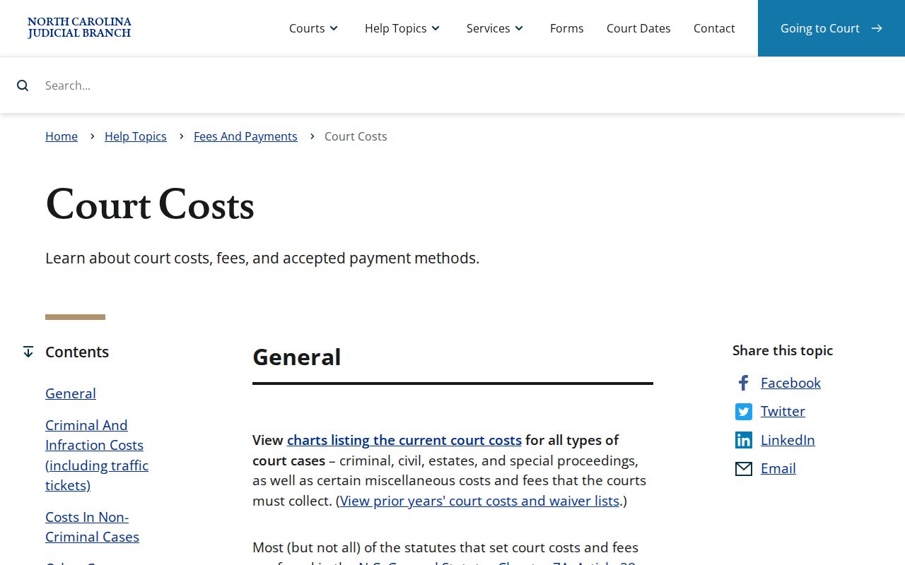 Stokes County traffic court records and North Carolina court cost information